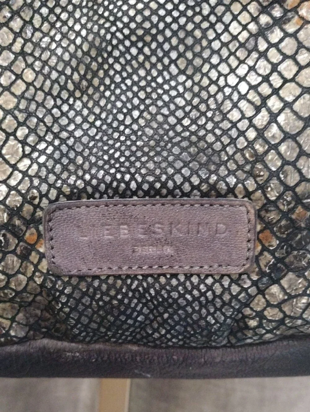 Textured Gray Snake-Print Tote with Leather Sides